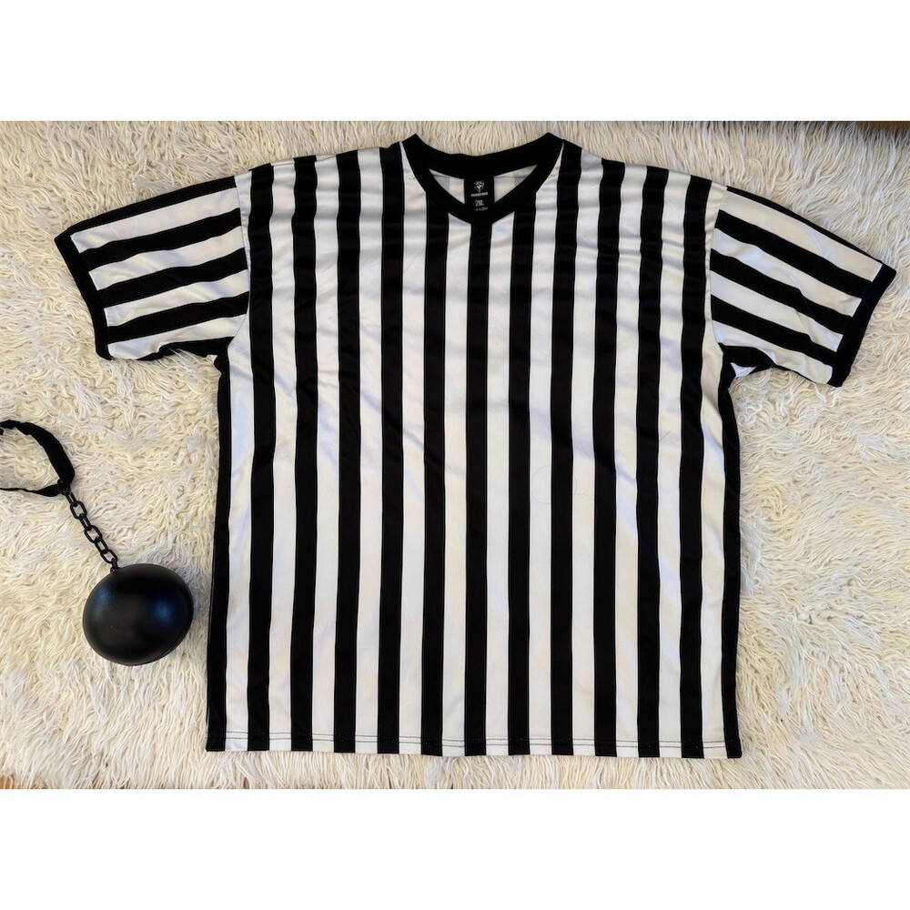 Shinestone Referee Shirt Men's 2XL Black & White Striped V-Neck Short